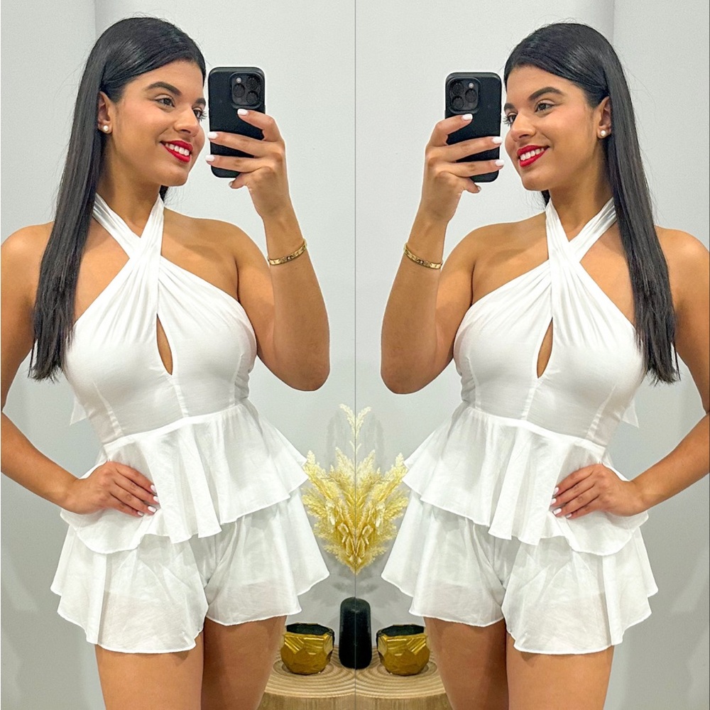 White ruffle romper
